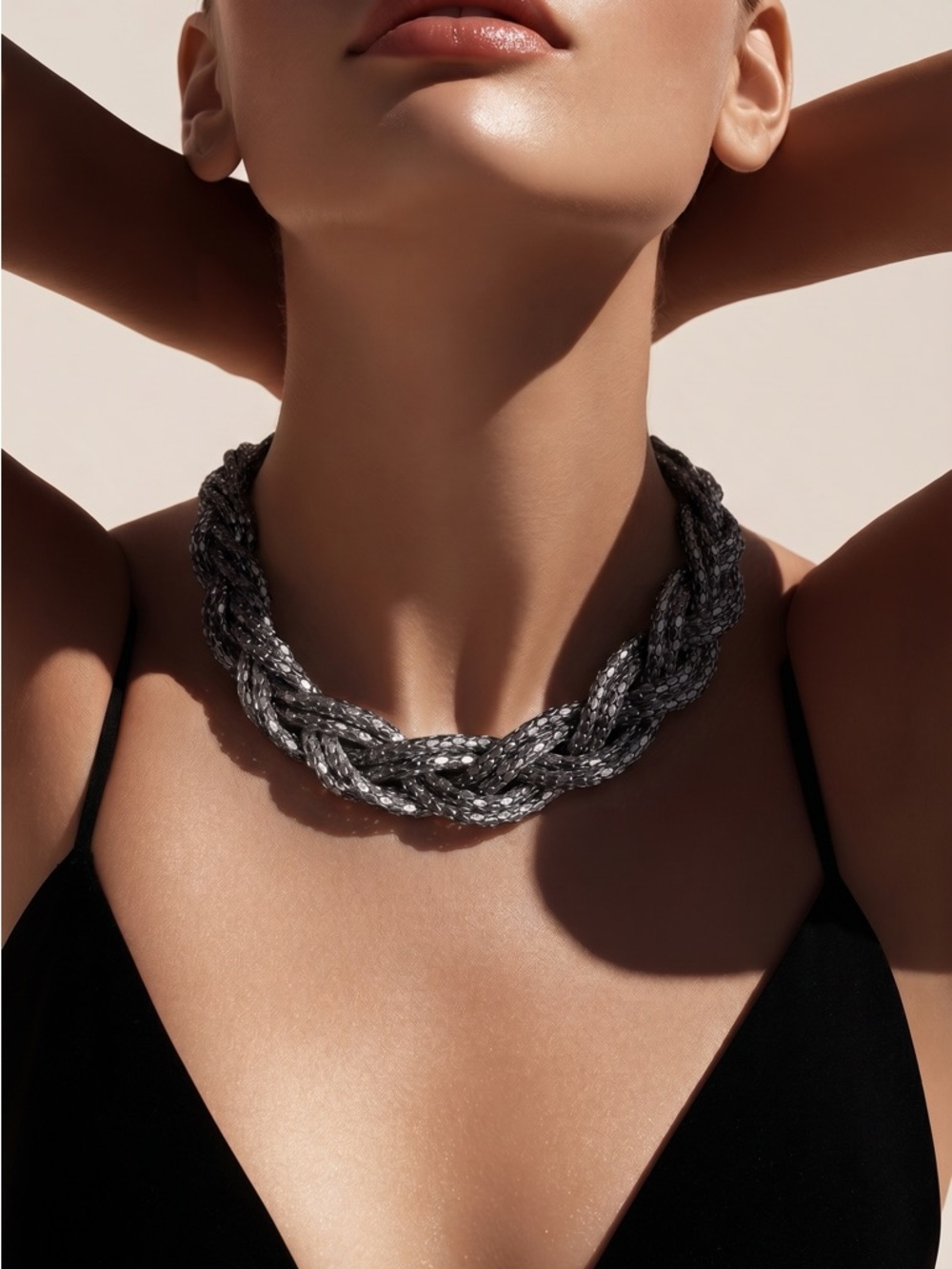 Express Braided Silver and Black Statement Necklace